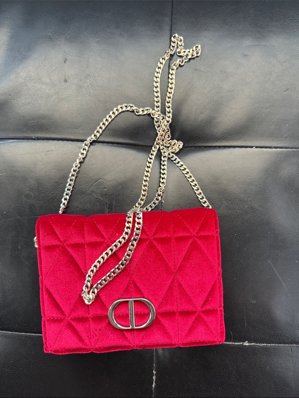 White House Black Market Red Quilted Velvet Chain Crossbody Bag